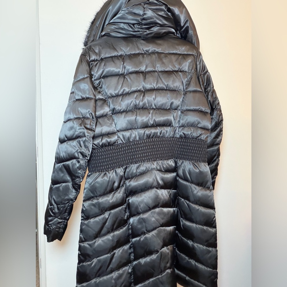 Laundry Black Puffer Coat | Faux Fur Collar Leopard Lined Long Jacket - Picture 3 of 8